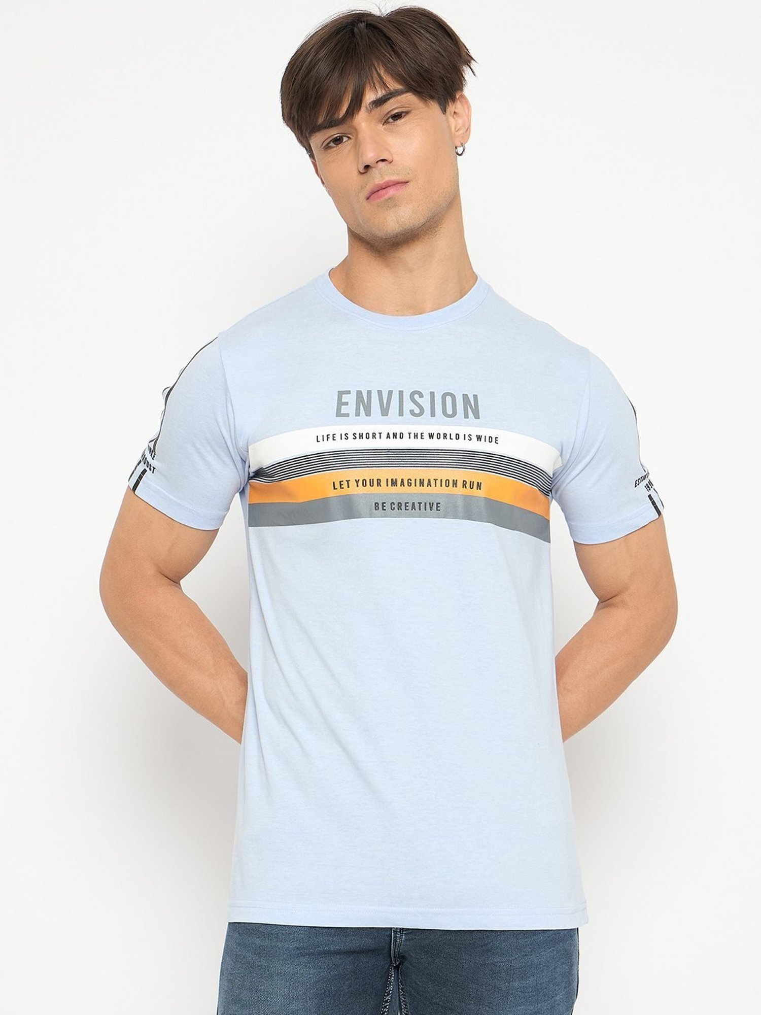 Duke Sky Blue Slim Fit Printed T-Shirt