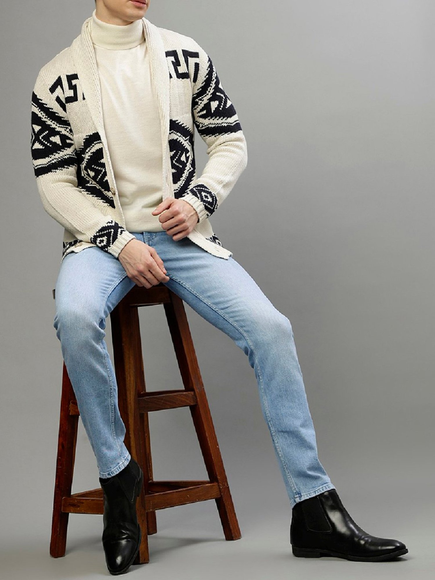 Lindbergh Beige Cotton Regular Fit Self Pattern Sweaters