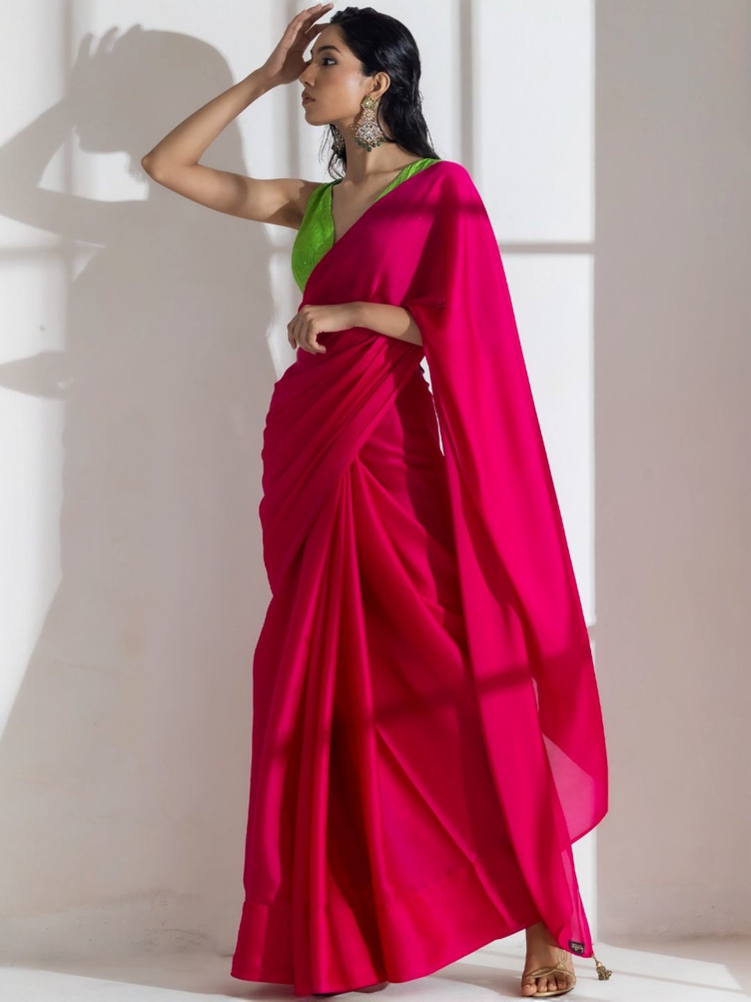 Unnati Silks Red Silk Printed Saree With Unstitched Blouse