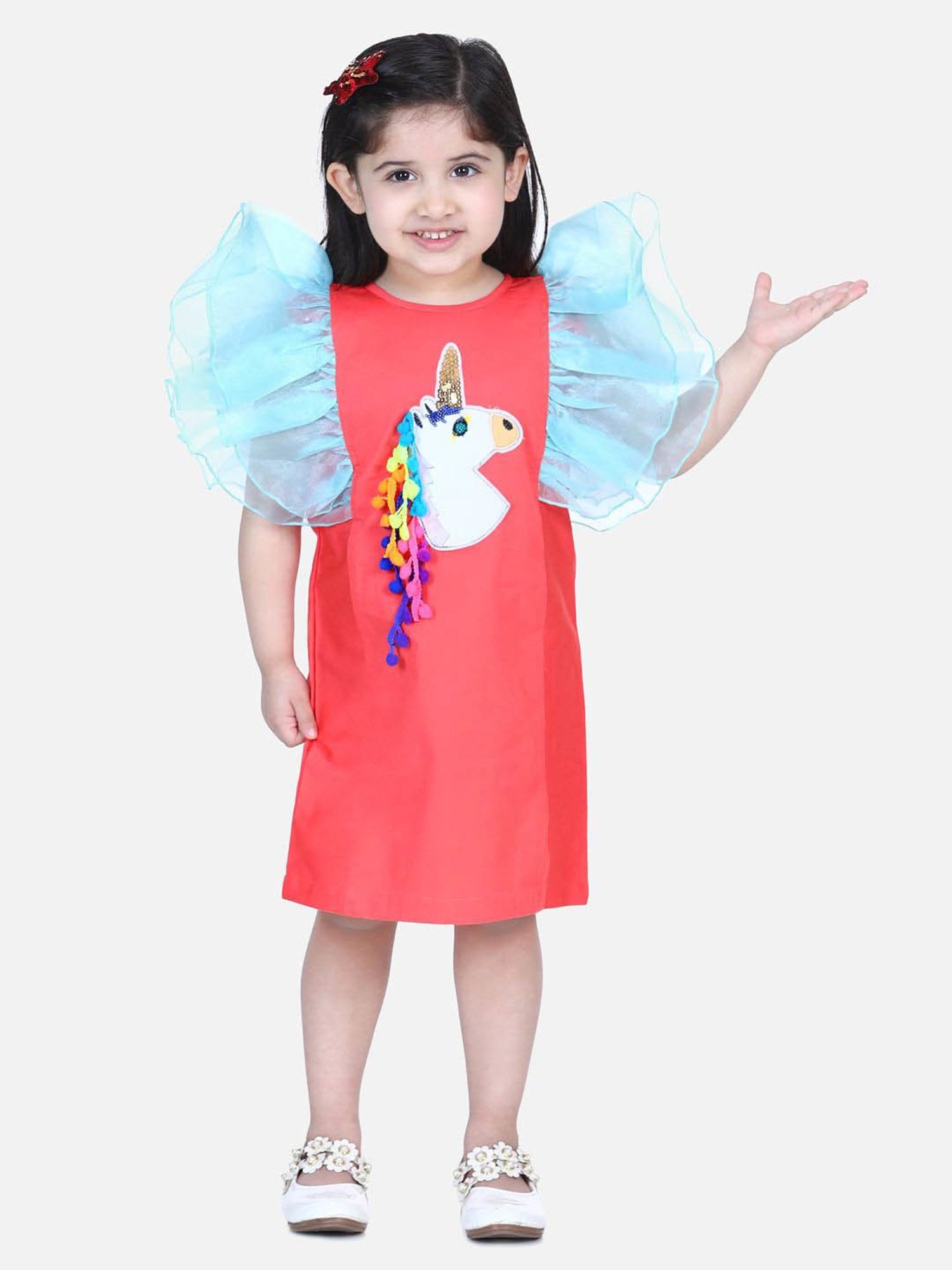 LilPicks Kids Pink & Blue Cotton Embelished Dress