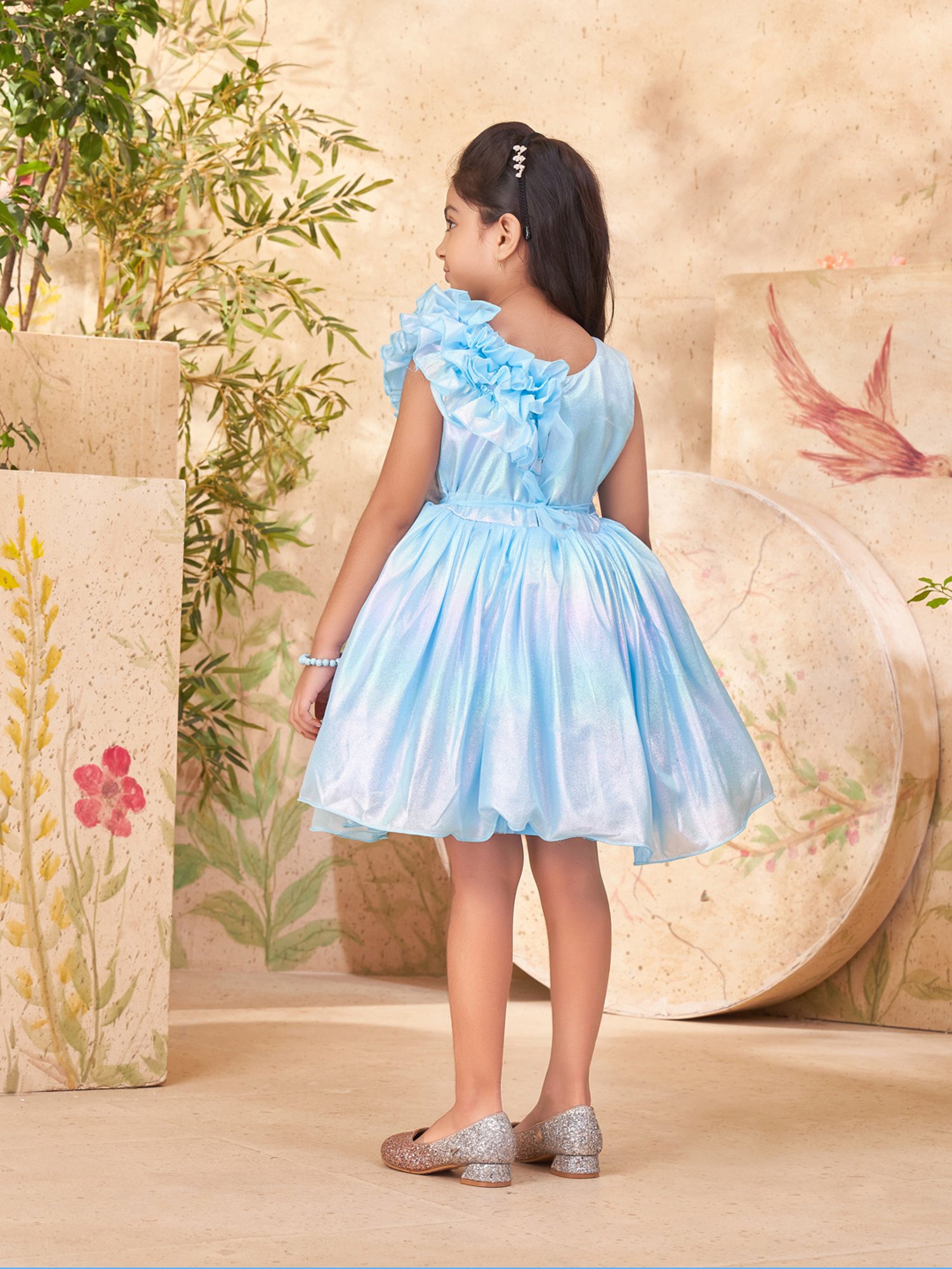 Aarika Girls Blue Solid Dress