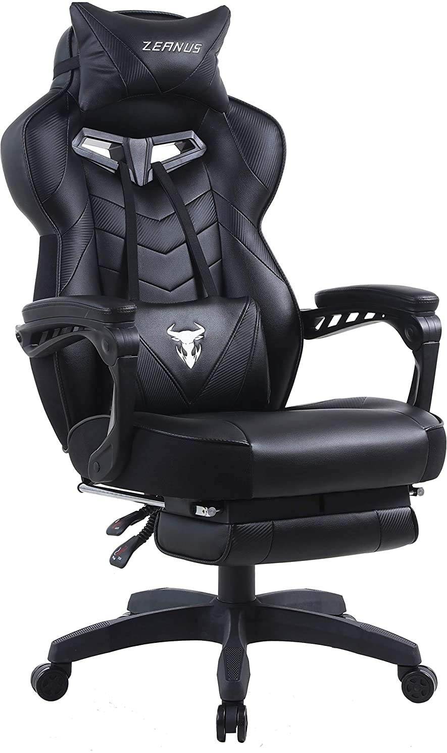Zeanus Gaming Chair for Adults Green, Gaming Chair with Footrest, Massage Computer Gaming Chair, Reclining Gaming Desk Chair, Big and Tall Video Gaming Chair, Racing Style Chair, E-Sports Gamer Chair