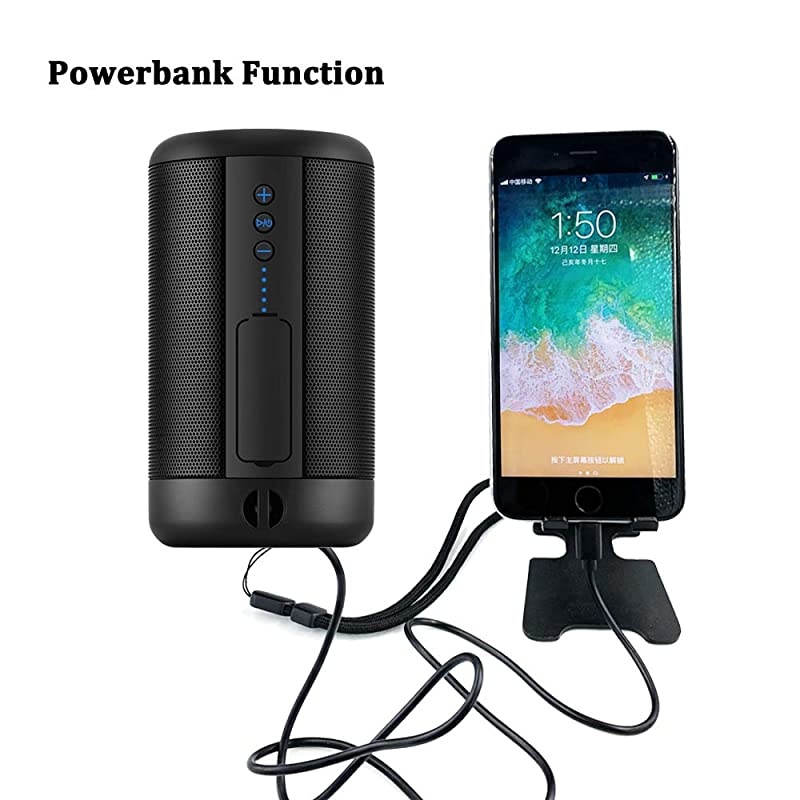 Portable Bluetooth Speaker IP65 Waterproof Powerbank Bluetooth Wireless Speaker Mini Stereo Bass Speaker Black