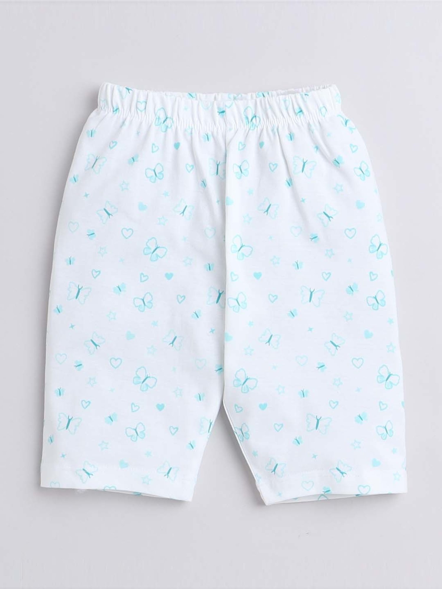 Bumzee Girls Aqua Green & White Cotton Printed T-Shirt Set