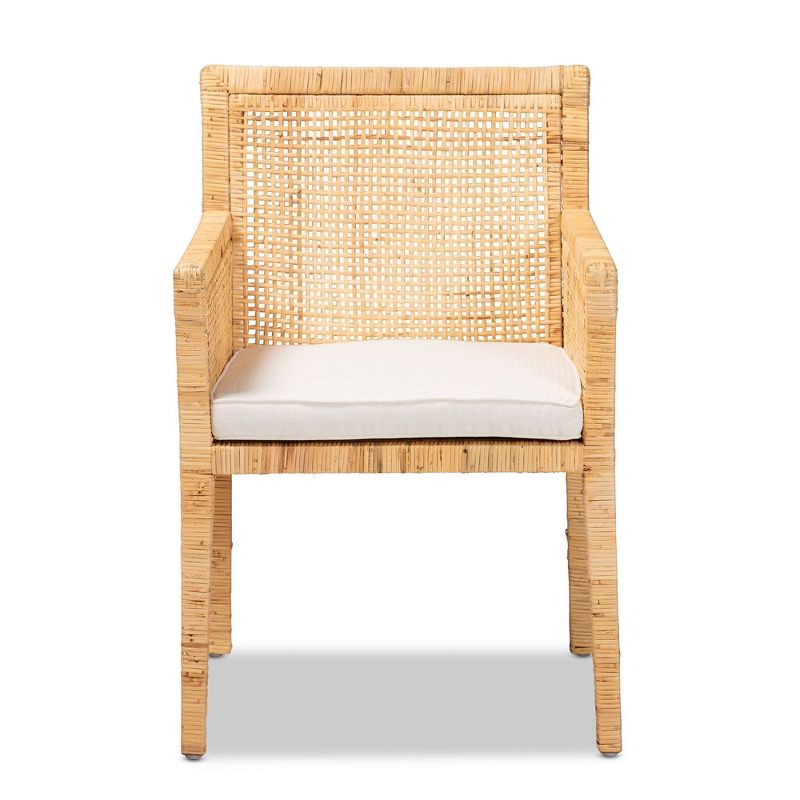 Karis Wood and Rattan Armchair Natural/White - Baxton Studio