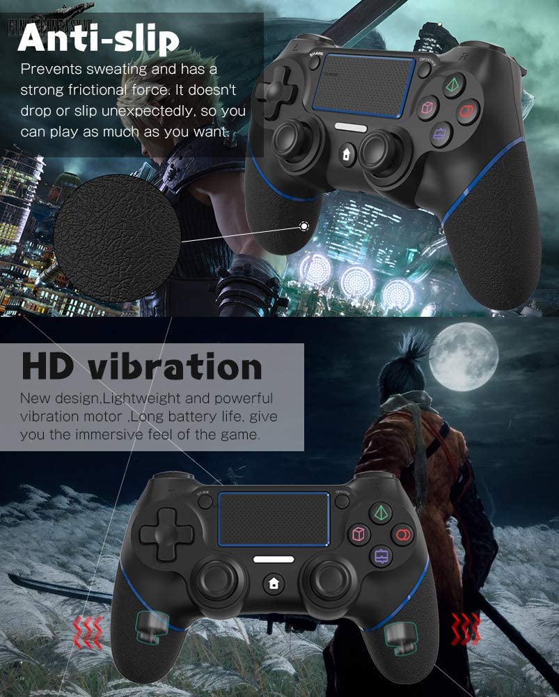 PS4 controller, wireless controller for Playstation 4 with speaker/gyro/HD dual vibration/touch panel/LED indicator Pro controller gamepad, suitable for PS4/Slim/Pro console (blue)
