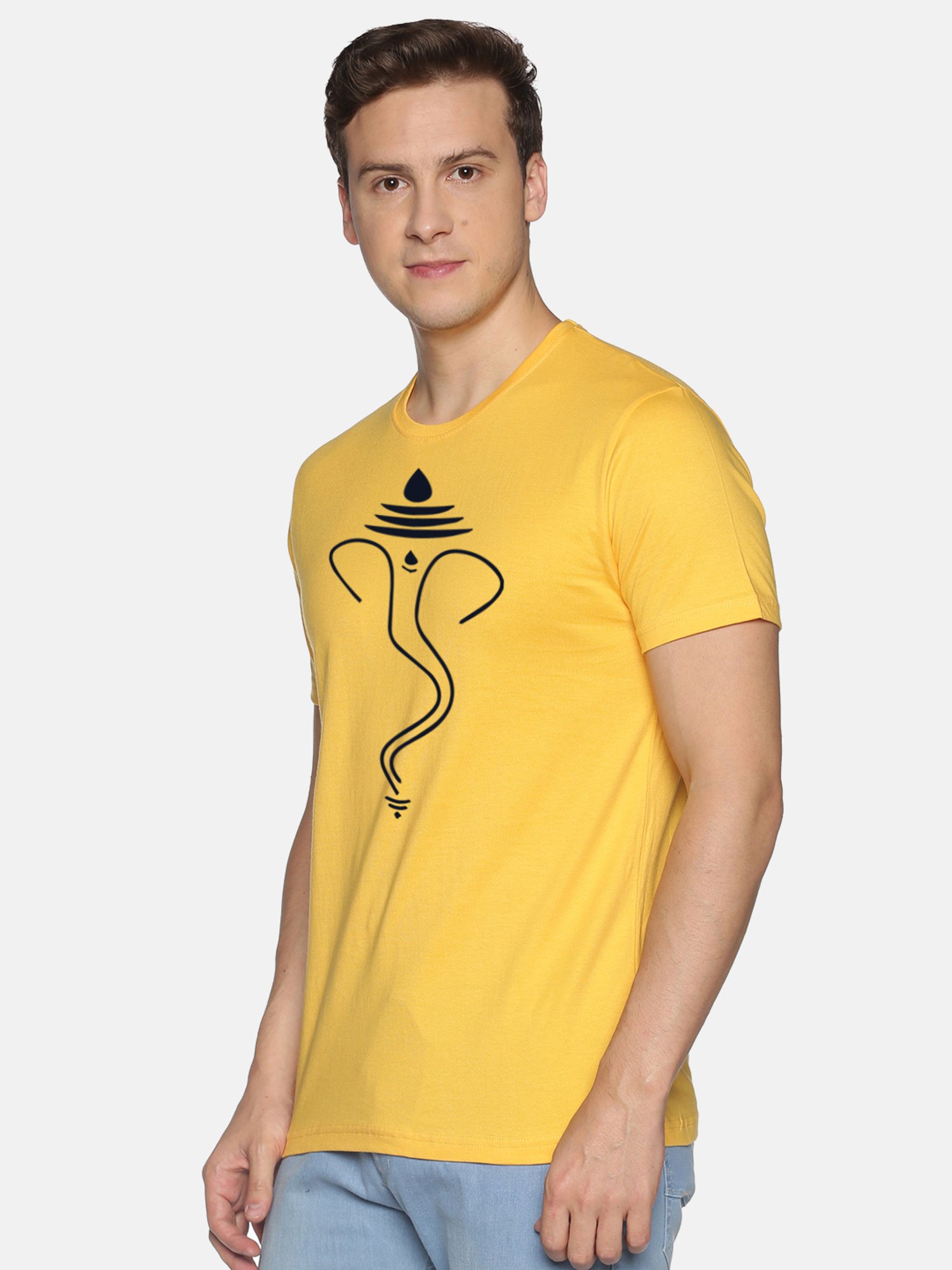 BLACK RADIO Yellow Slim Fit Printed Cotton Crew T-Shirt