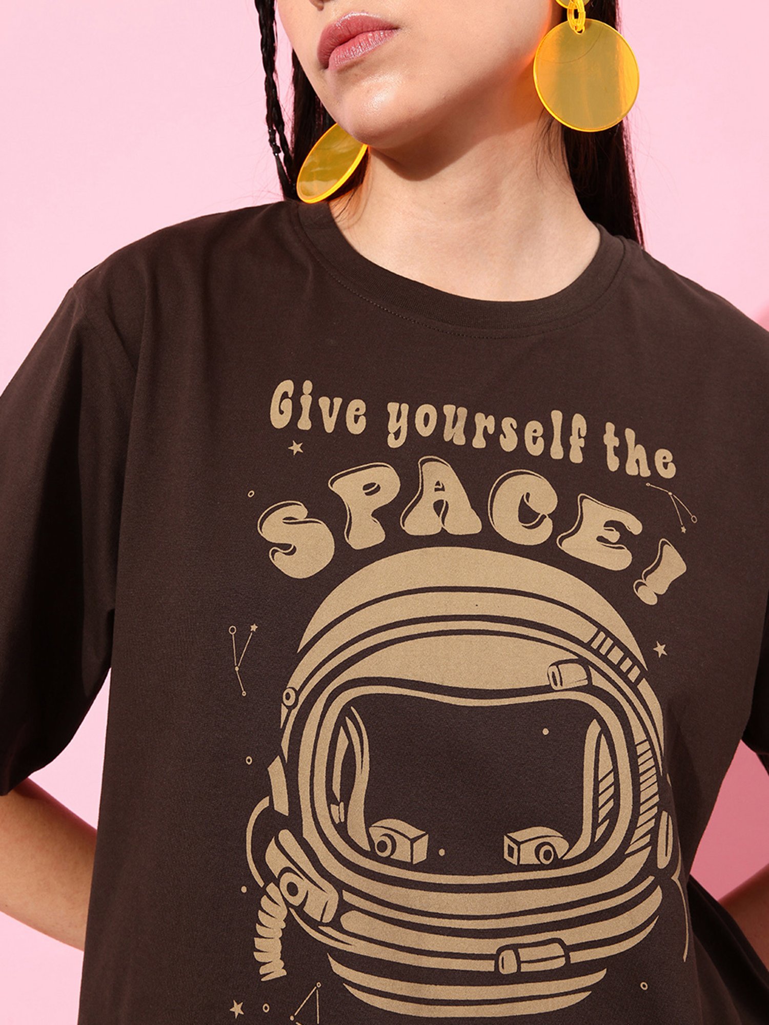 Dillinger Chocolate Brown Cotton Graphic Print Oversized T-Shirt