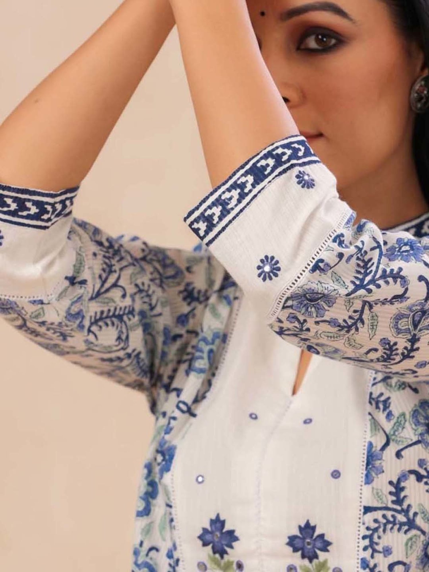 Prakriti Jaipur Summer Affair Blue Embroidery Jaal Kurta