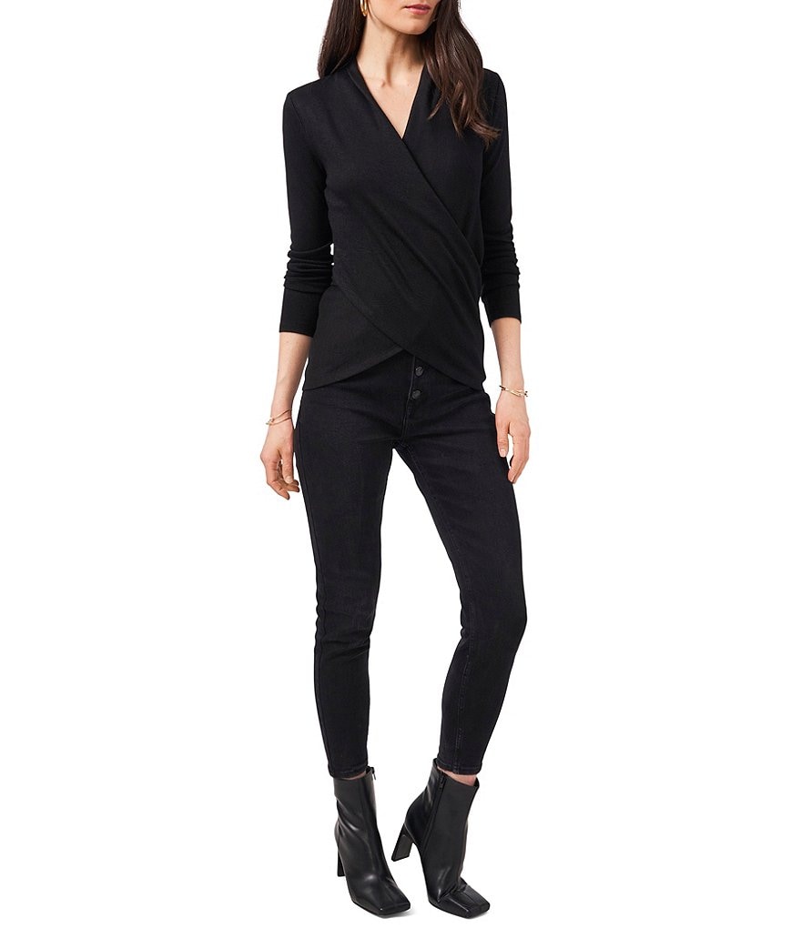 1. STATE Long Sleeve Surplice V-Neck Cross Front Cozy Knit Top