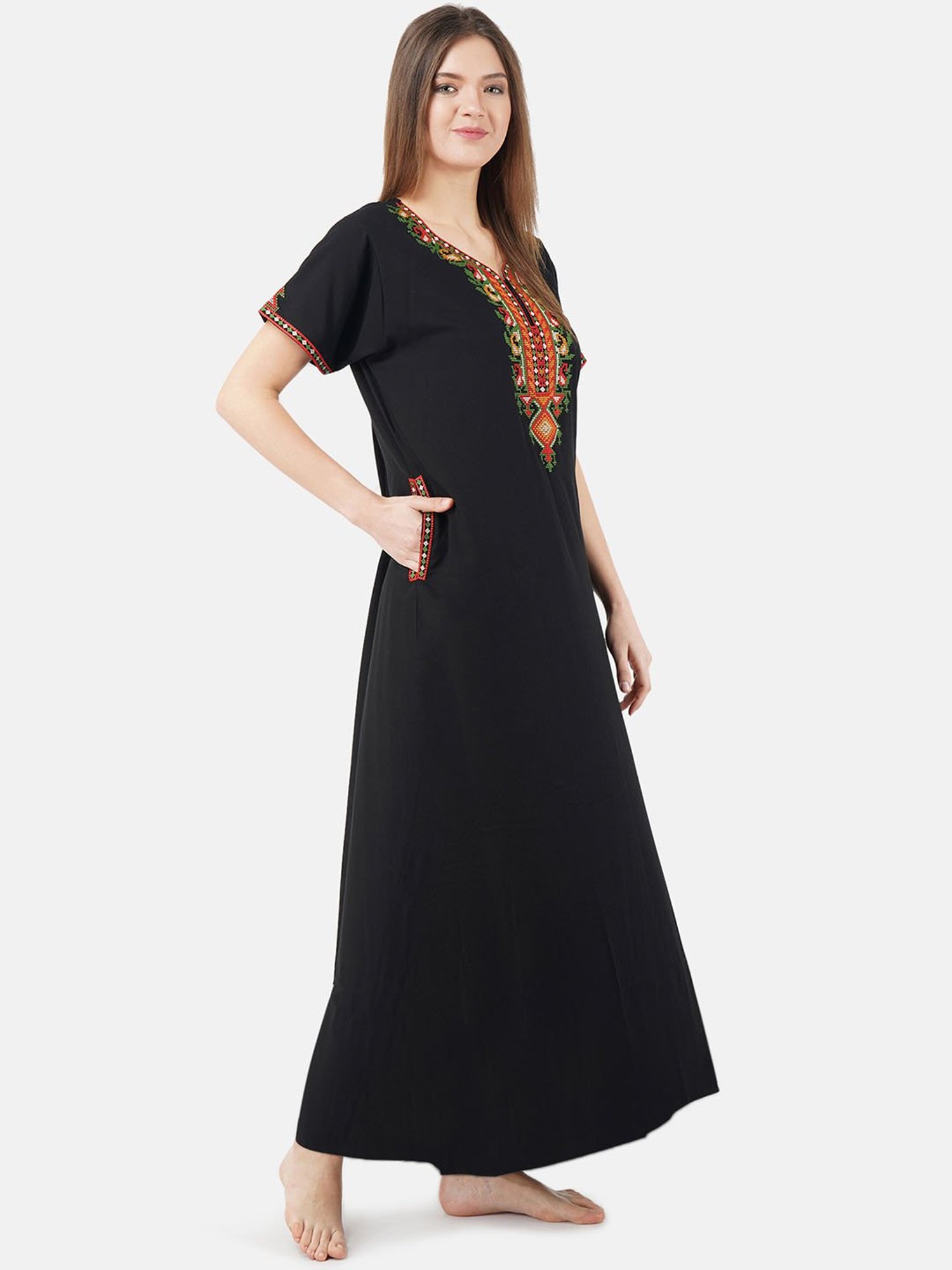 KOI SLEEPWEAR Black Embroidered Nighty