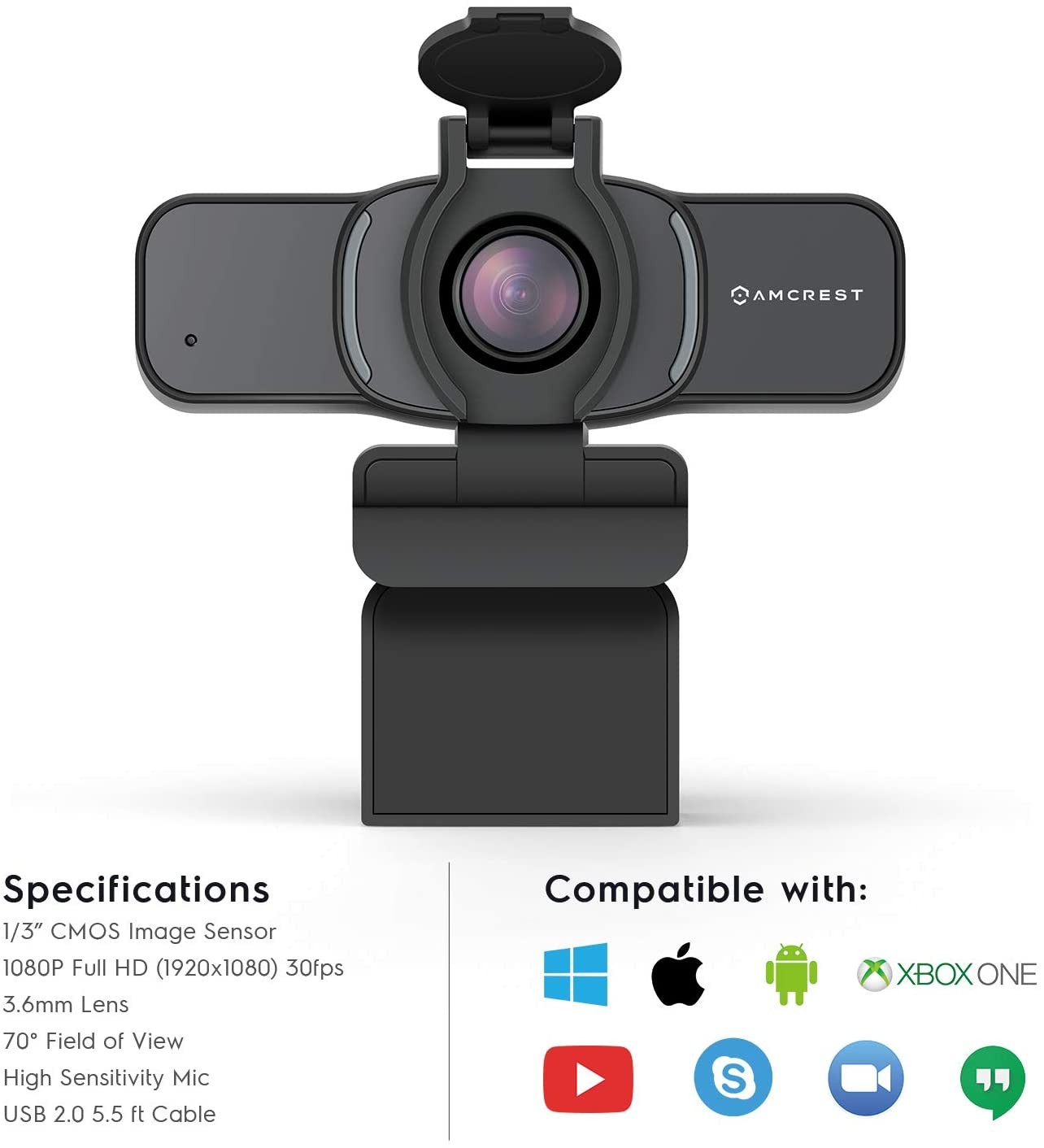 1080P Webcam with Microphone & Privacy Cover, Web Cam USB Camera, Computer HD Streaming Webcam for PC Desktop & Laptop w/Mic, Wide Angle Lens & Large Sensor for Superior Low Light (AWC201-B)