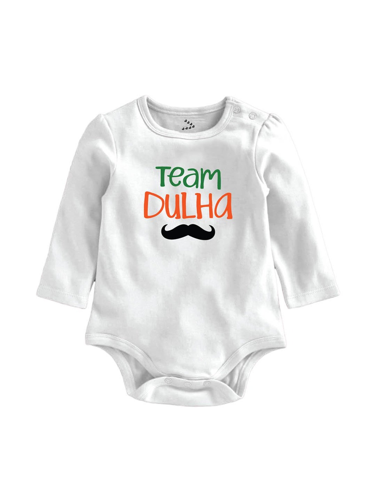 Zeezeezoo Kids White Full-Sleeves Team Dulha Printed Onesie