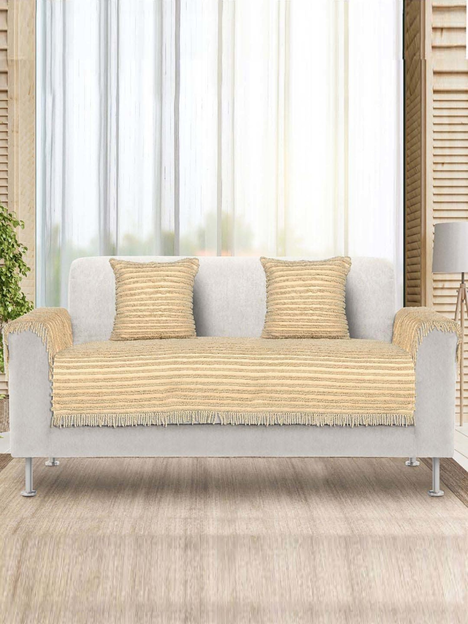 Saral Home Easy Living Beige Microfiber Axis Sofa Cover Set