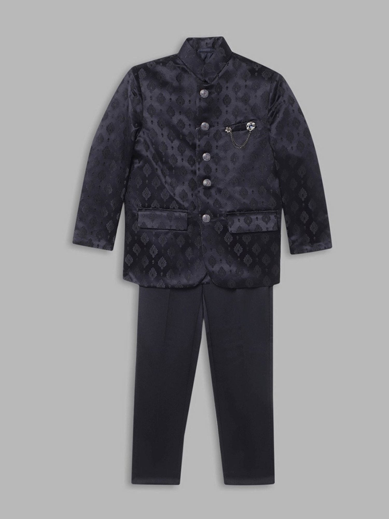 Fourfolds Boys Blue & White Solid Full Sleeves Suit Set