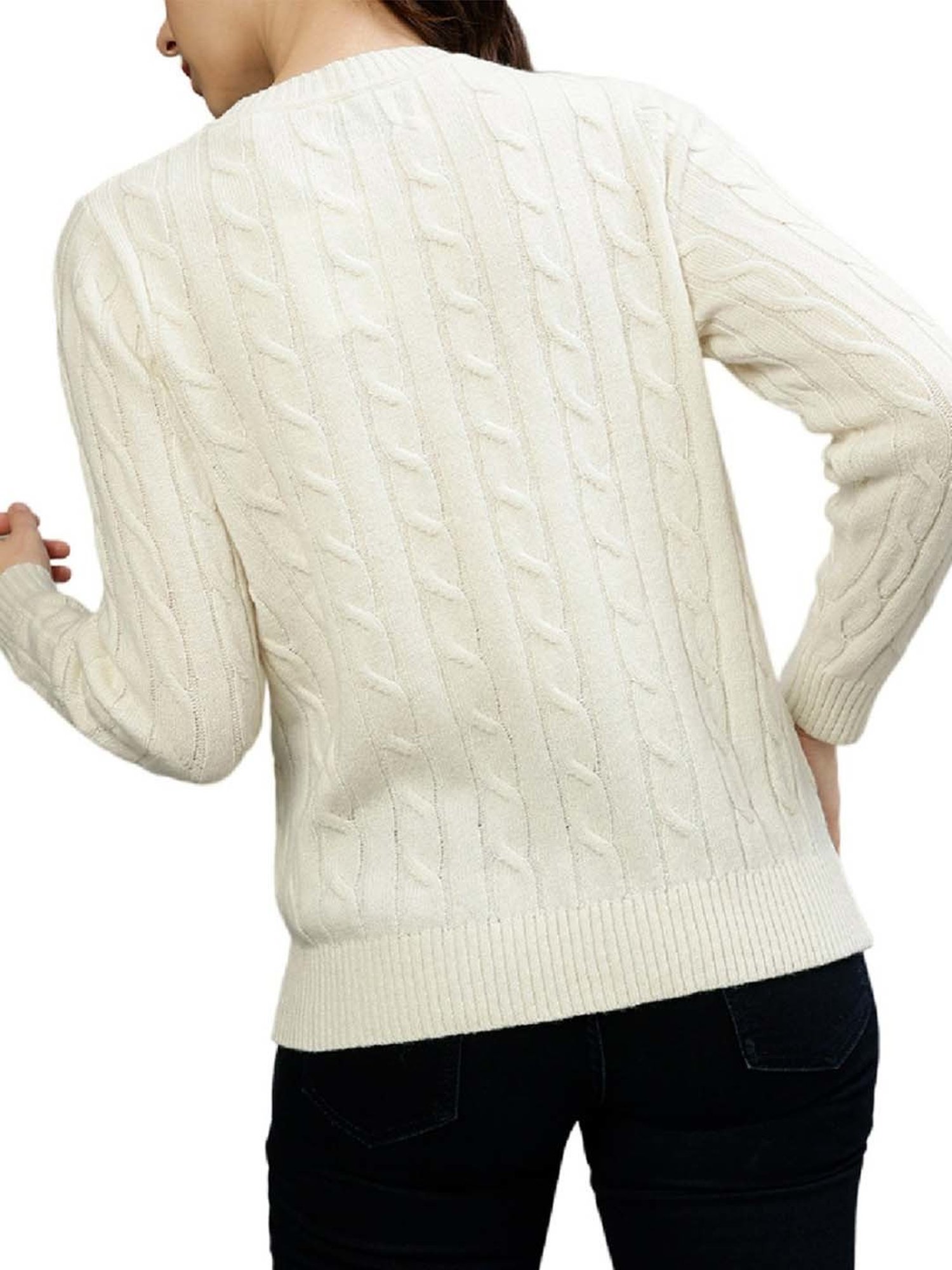 Gant White Crochet Pattern Sweater