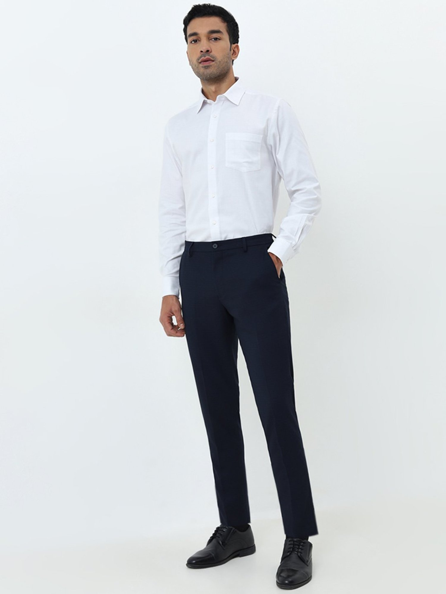 WES Formals by Westside White Checkered Slim-Fit Cotton Shirt