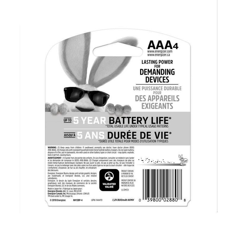 Energizer 4pk Recharge Power Plus Rechargeable AAA Batteries