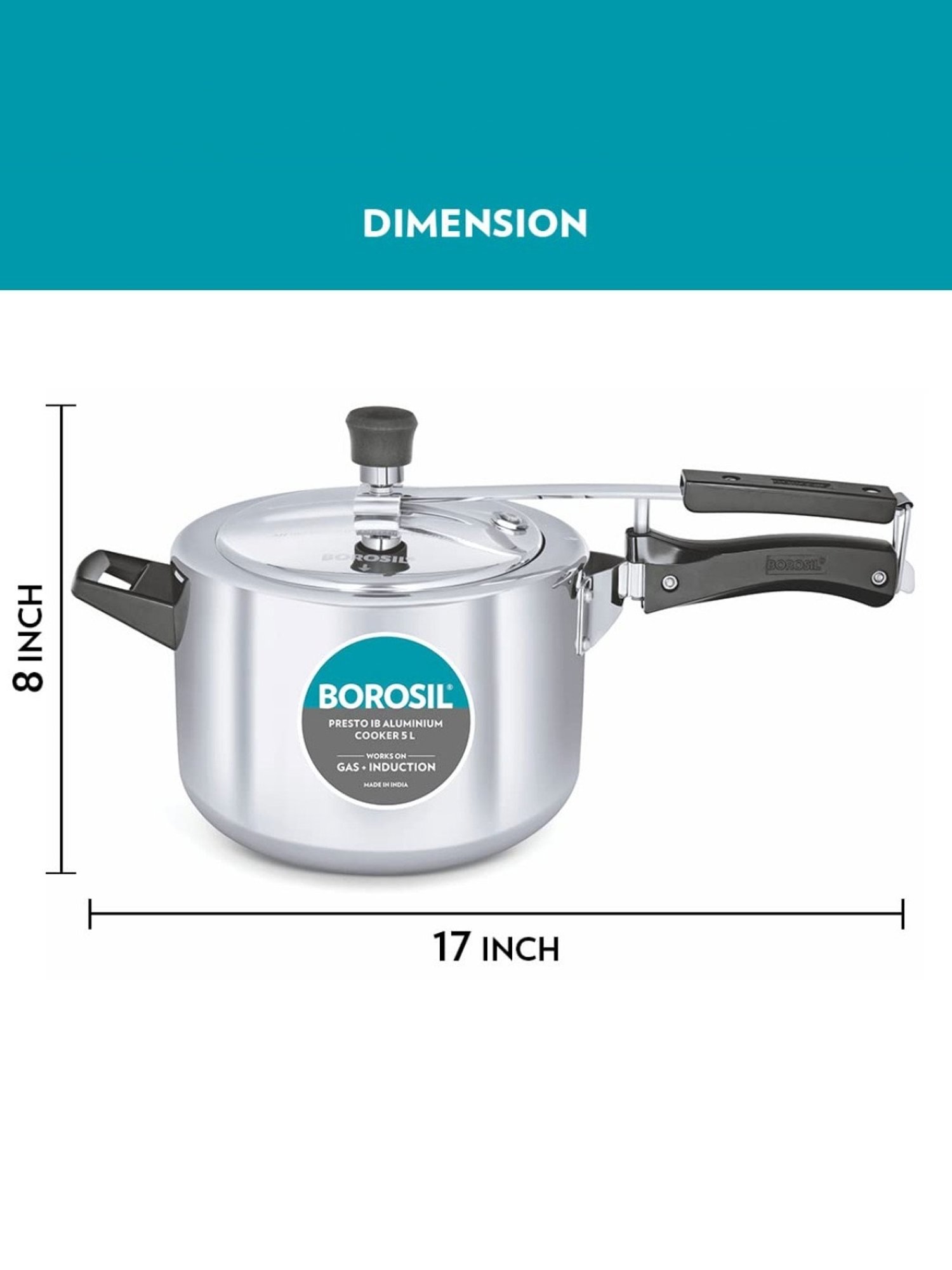 Borosil Silver Aluminium Pressure Cooker (5 L)