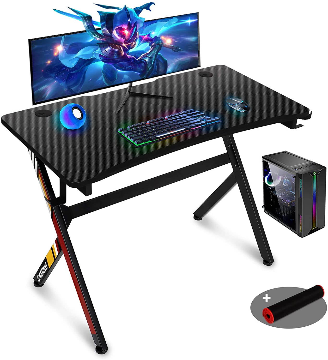 Gaming Desk,45 INCH R Shaped Gaming Table PC Computer Desk Home Office Desk for Men Women/Son (Black)