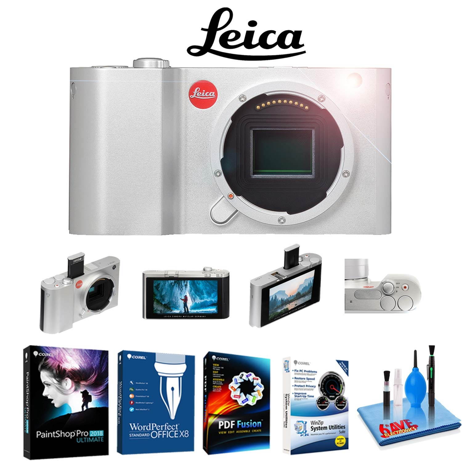 Leica T Digital Camera (Silver, 18181) with Corel Wordperfect Office X8 Standard, Corel Paintshop Pro 2018, Corel PDF Fu