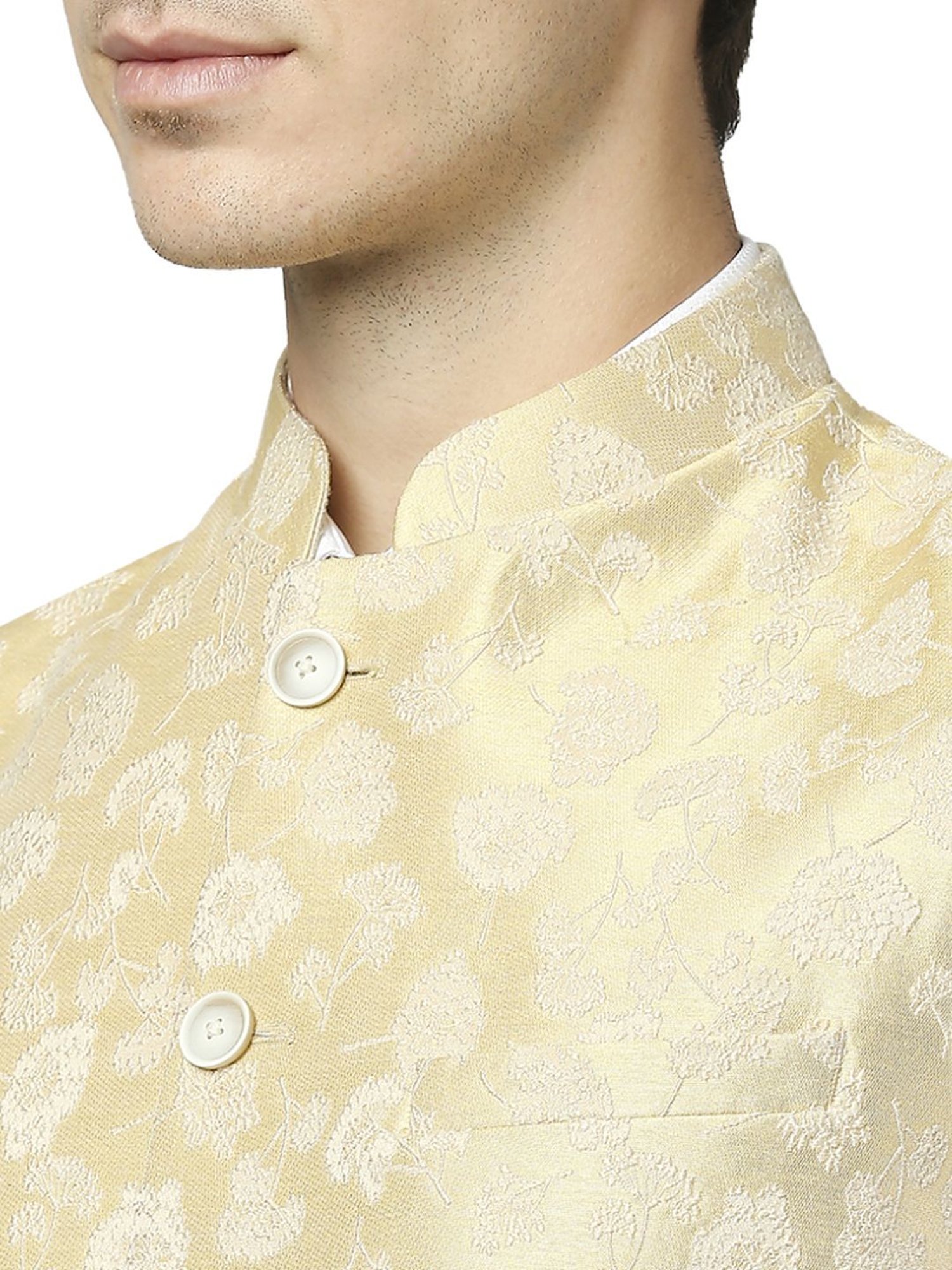 Raymond Yellow  Regular Fit Printed Nehru Jacket