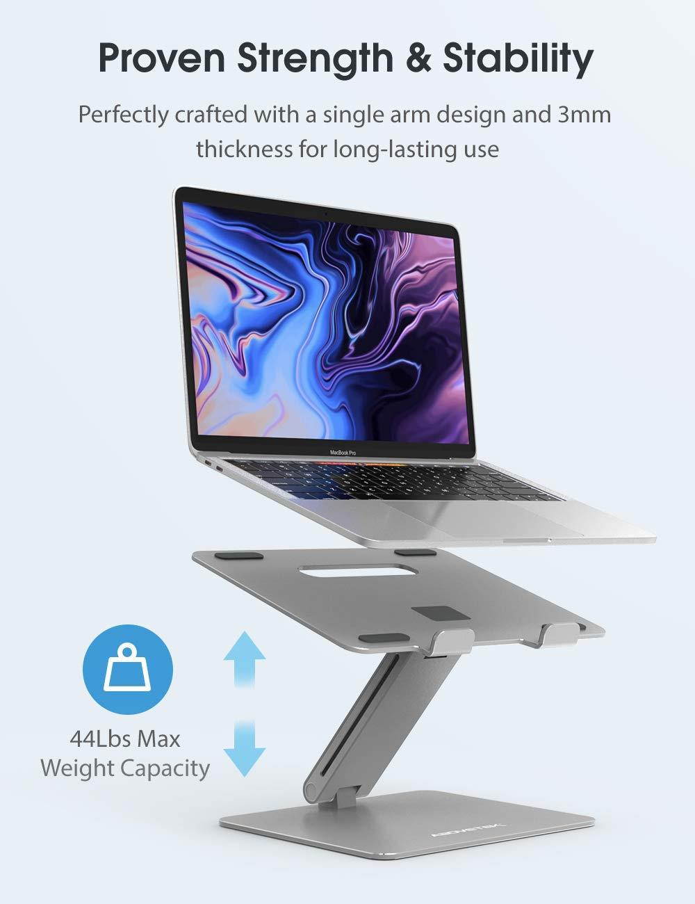 Laptop Stand, AboveTEK Adjustable Computer Riser for Desk, Compatible with Mac MacBook Pro Air Notebook, Up to 17 inches, Supports Up to 44 Lbs -Silver