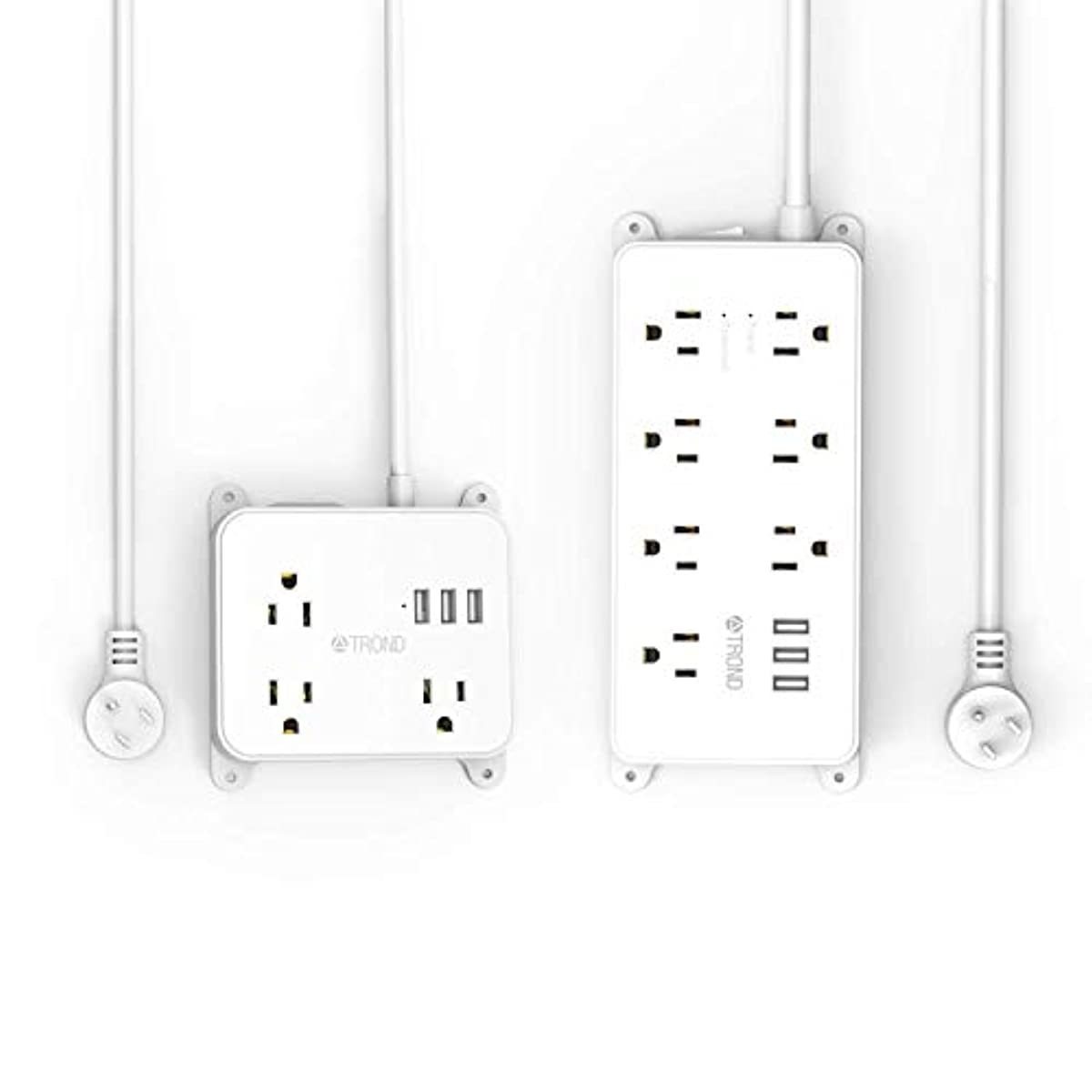 TROND Power Strip with USB, 3-Outlet Nightstand Power Strip and 7-Outlet Surge Protector, 3 USB Ports, Low Profile Flat Plug, Wall Mountable, White