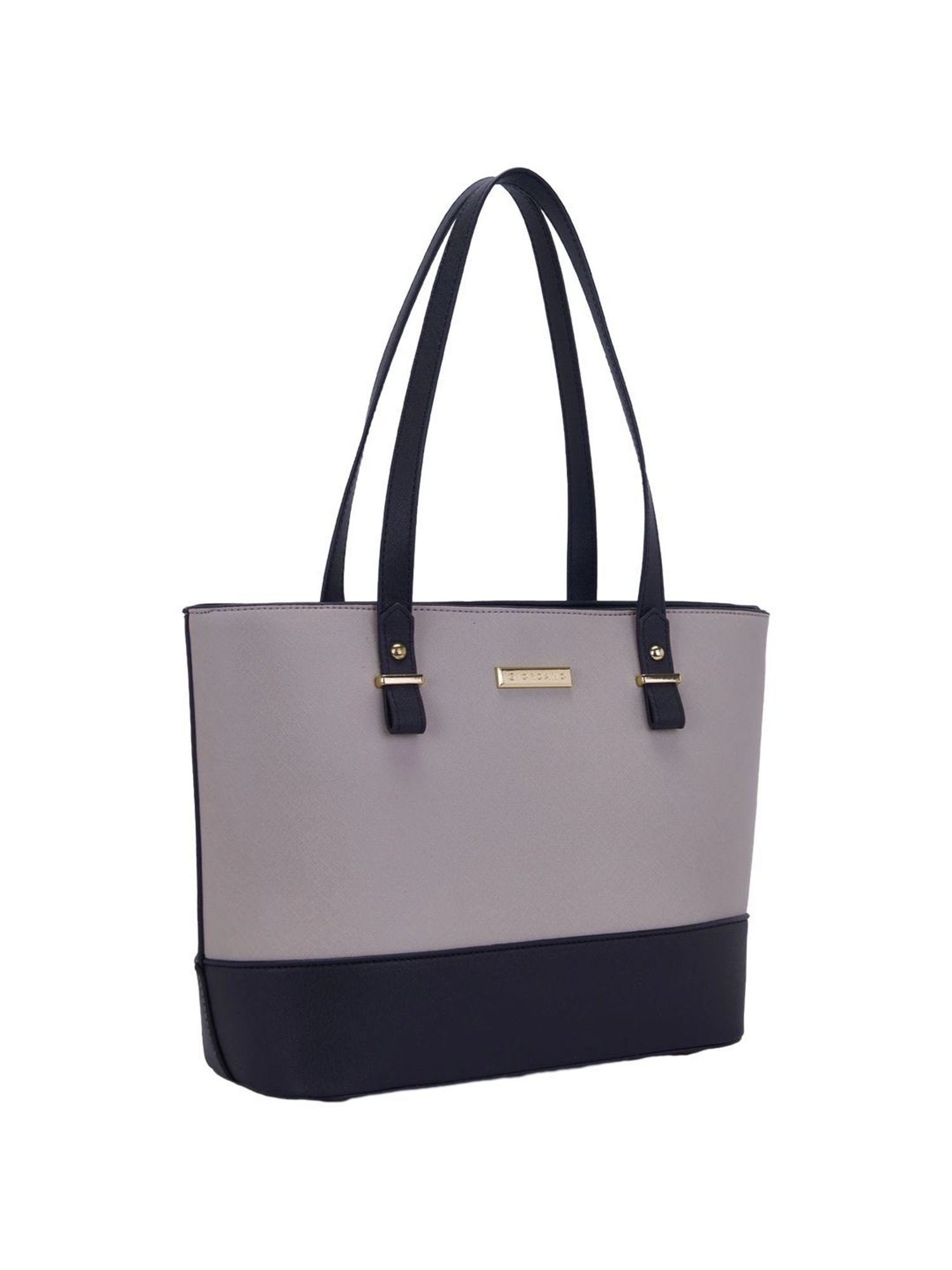 Giordano Grey & Navy Blue Color Block Medium Tote Handbag