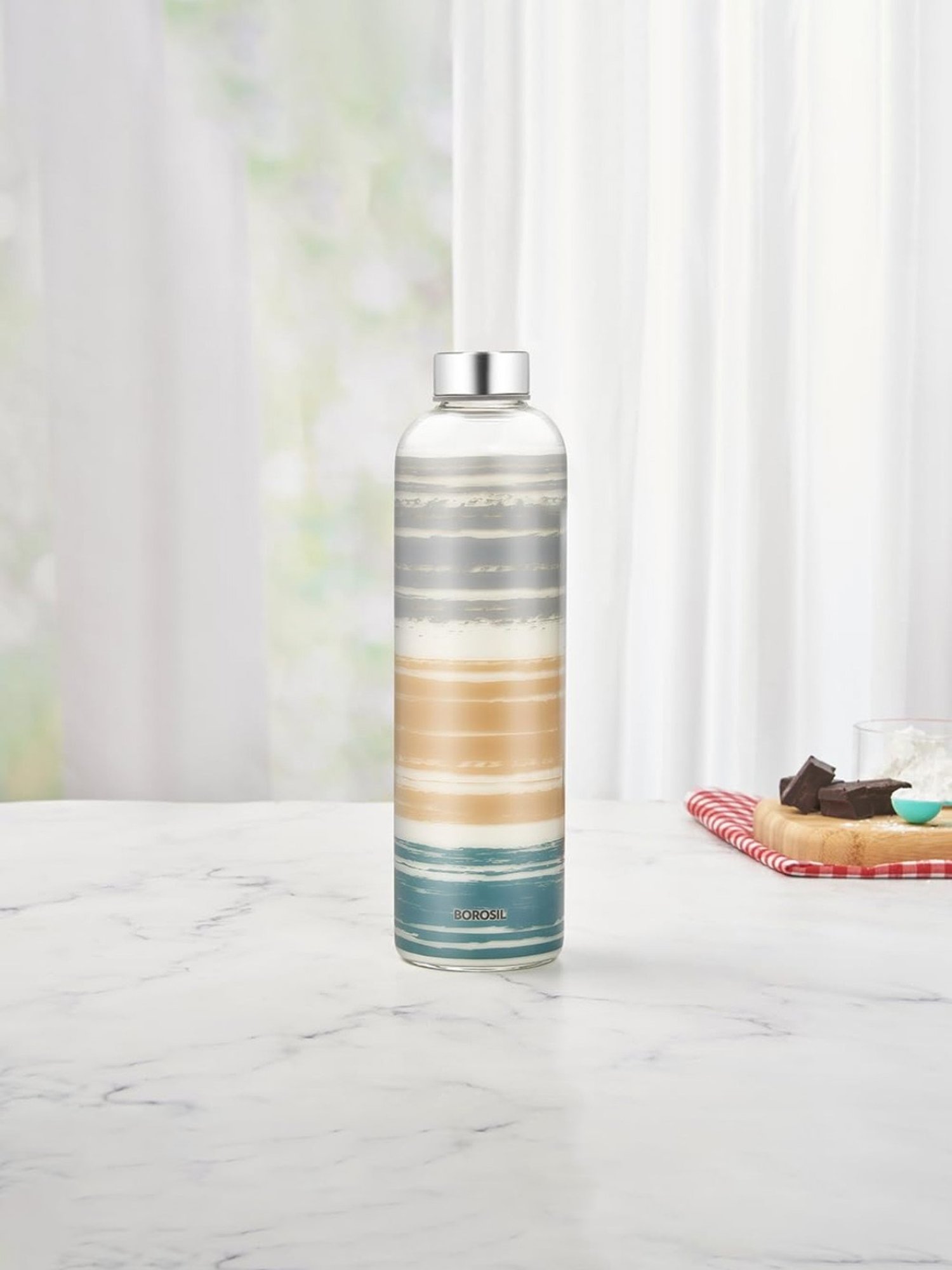 Borosil Water Bottle with Fridge Safe & Leakproof Set of 2 (Transparent, 1000 ml)