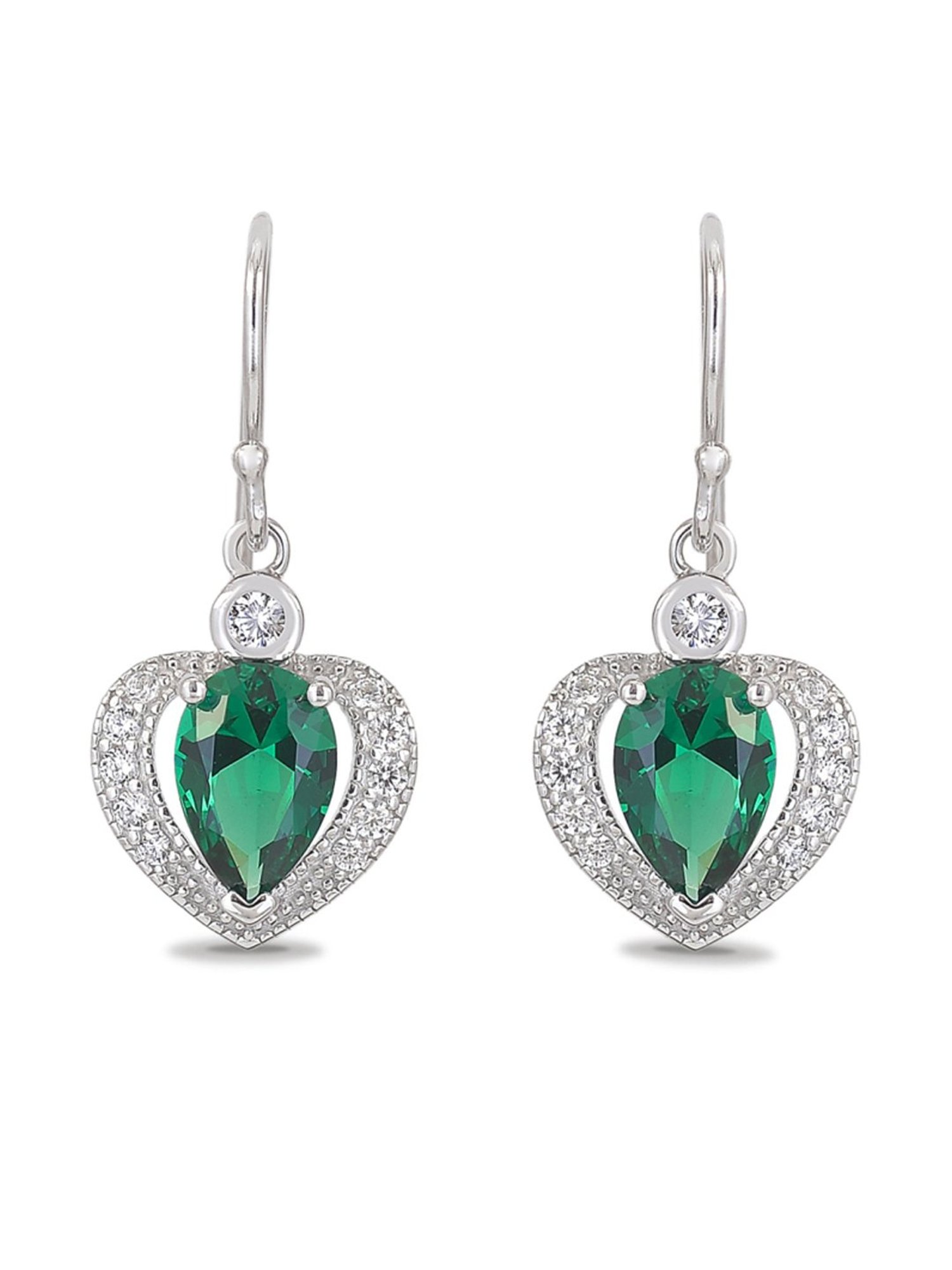 925 Silver Green Emerald and American Diamond d Dangler Earrings for Women & Girls