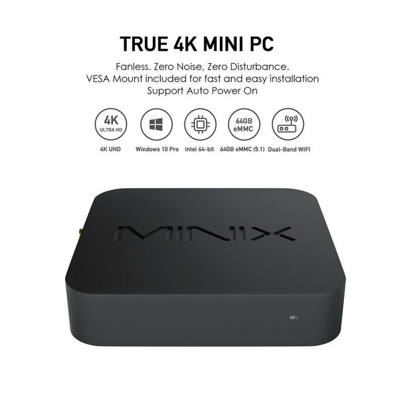 MINIX NEO Z83-4U , Intel Cherry Trail Fanless Mini PC Ubuntu 18.04.1 Pre-installed [Intel X5-Z8350/4GB DDR3L/64GB eMMC5.1/Dual-Band Wi-Fi/Gigabit Ethernet/Dual Output/4K].  Vesa Mount included.