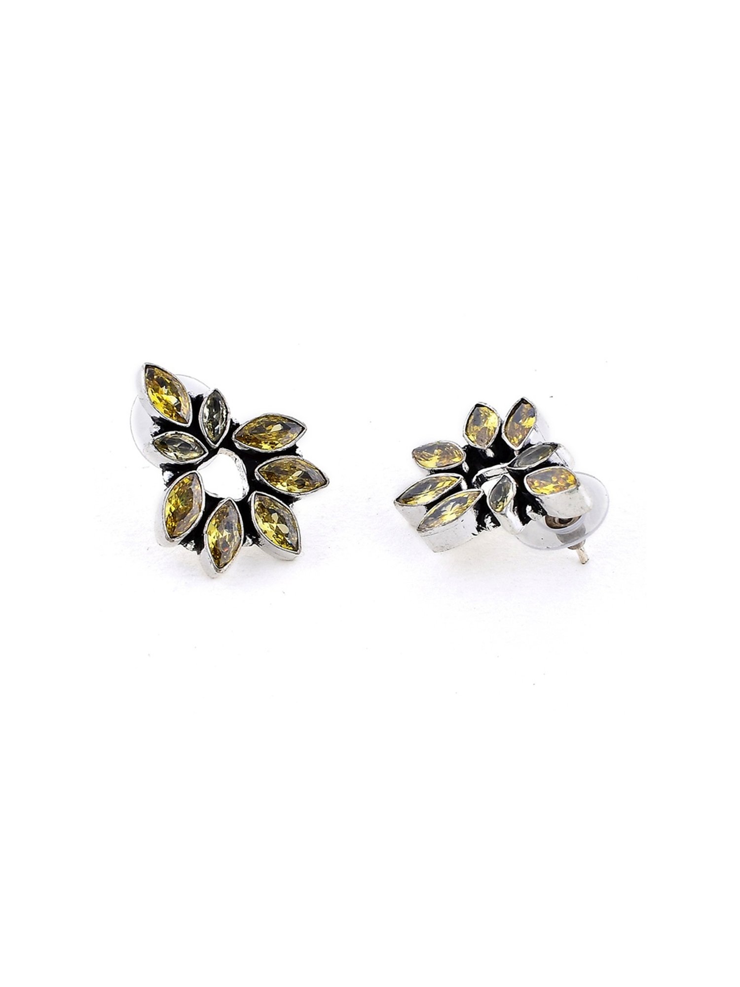 Imli Street Yellow Silver Tone Stone-Studded Handcrafted Stud Earrings