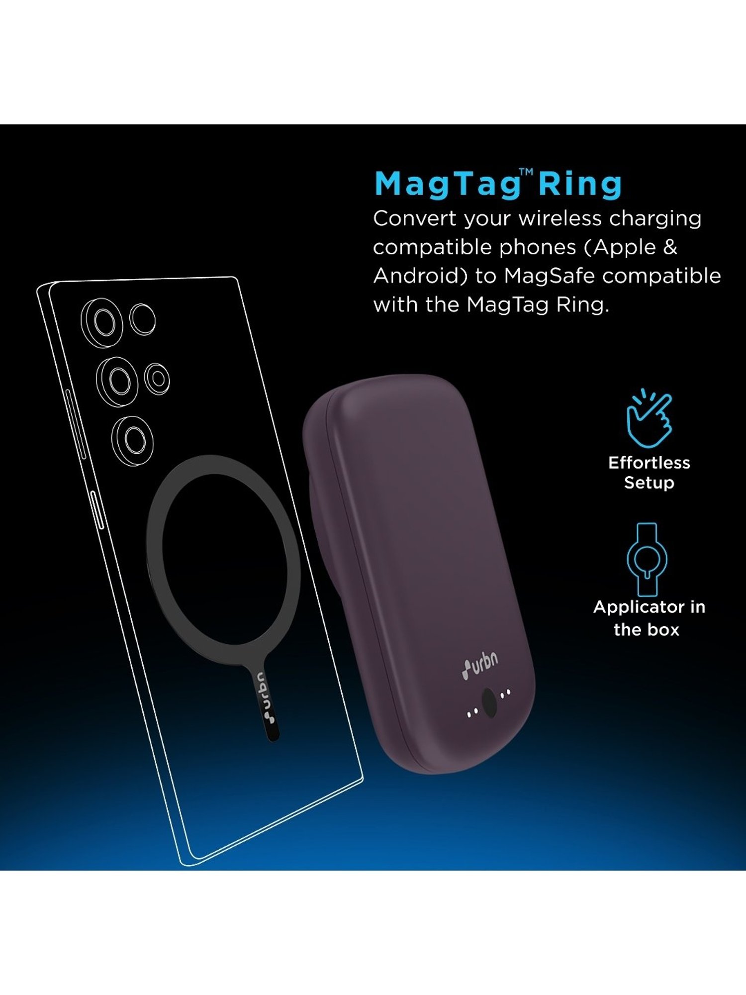 URBN 5000 mAh 15W Compact Magsafe Power Bank w MagTag Ring(Purple)