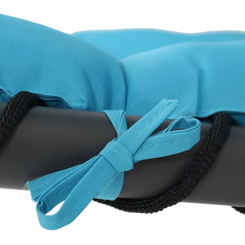 Sunnydaze Outdoor Hanging Chaise Floating Lounge Chair with Canopy Umbrella and Stand, Teal, 2pk