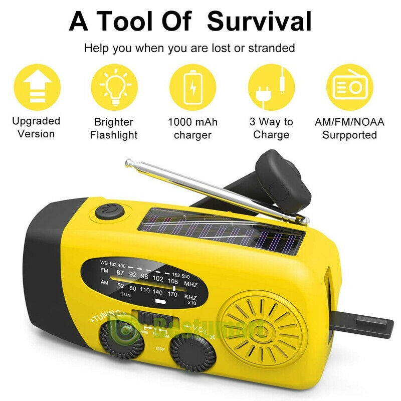 NOAA Radio Solar Hand Crank USB Emergency Weather Dynamo AM/FM Radio Flashlight