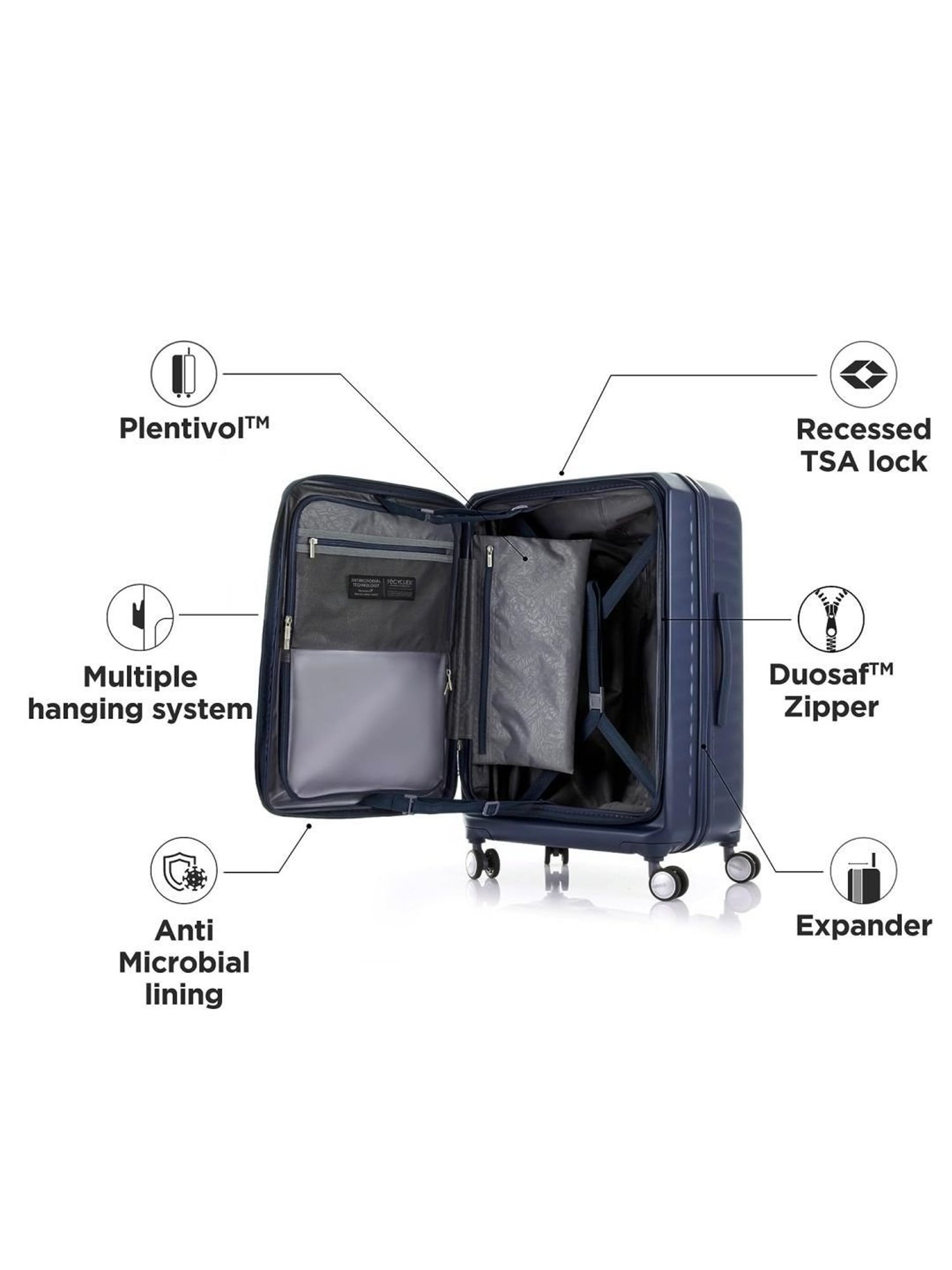 American Tourister Frontec Navy Striped Hard Large Trolley Bag - 79 cm