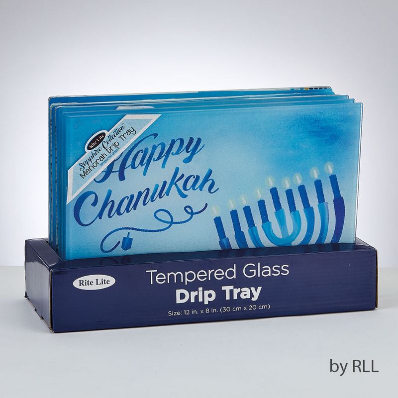 Rite Lite 11.5" Menorah Tempered Glass Hanukkah Drip Tray - Blue/White