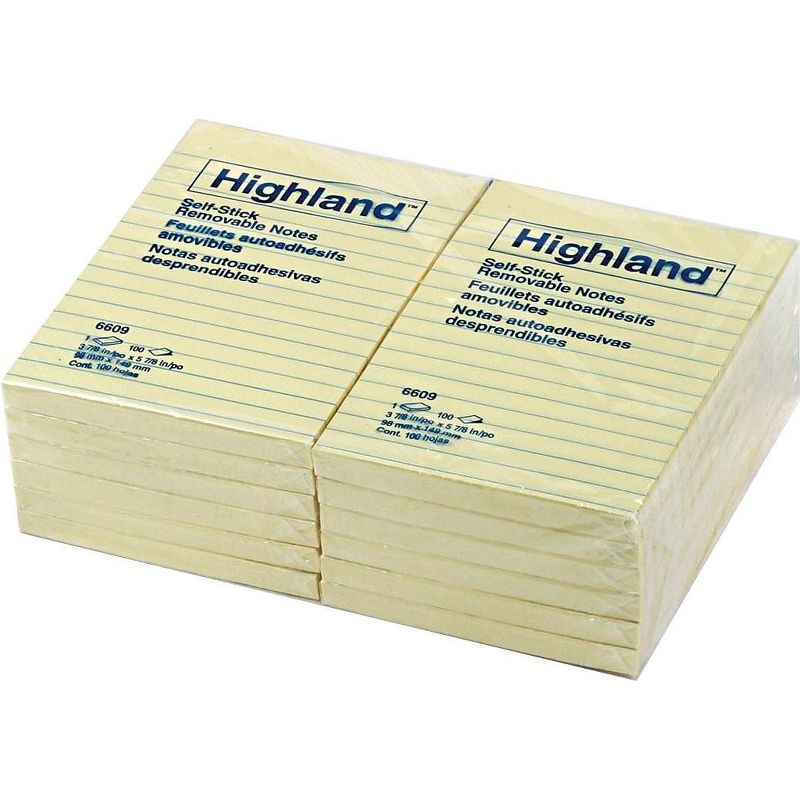 Highland Self-Stick Notes 4 x 6 Yellow 100-Sheet 6609YW