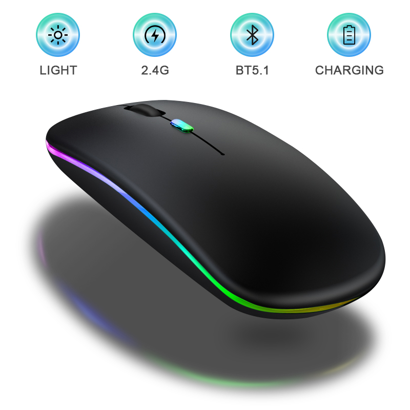 LED Bluetooth Wireless Mouse,Bluetooth Mouse for MacBook Pro,Bluetooth Mice for MacBook Air,Rechargeable Wireless Mouse for MacBook, Laptop, Mac,ipad,ipad Pro (Black)