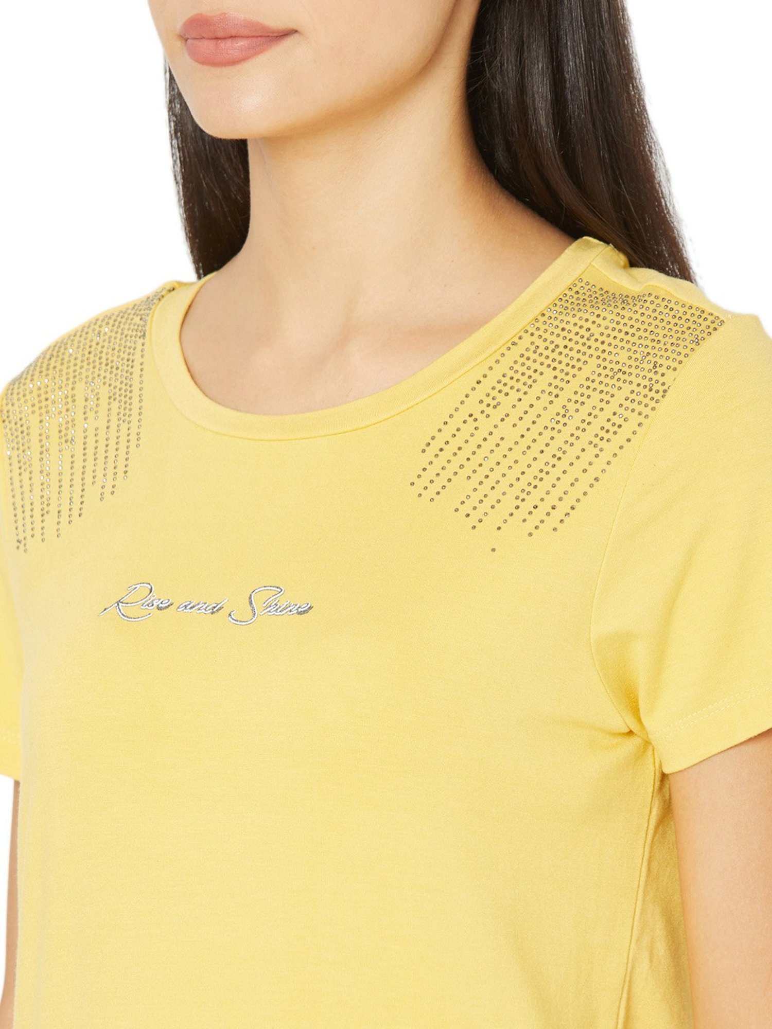 Spykar Yellow Embellished T-Shirt