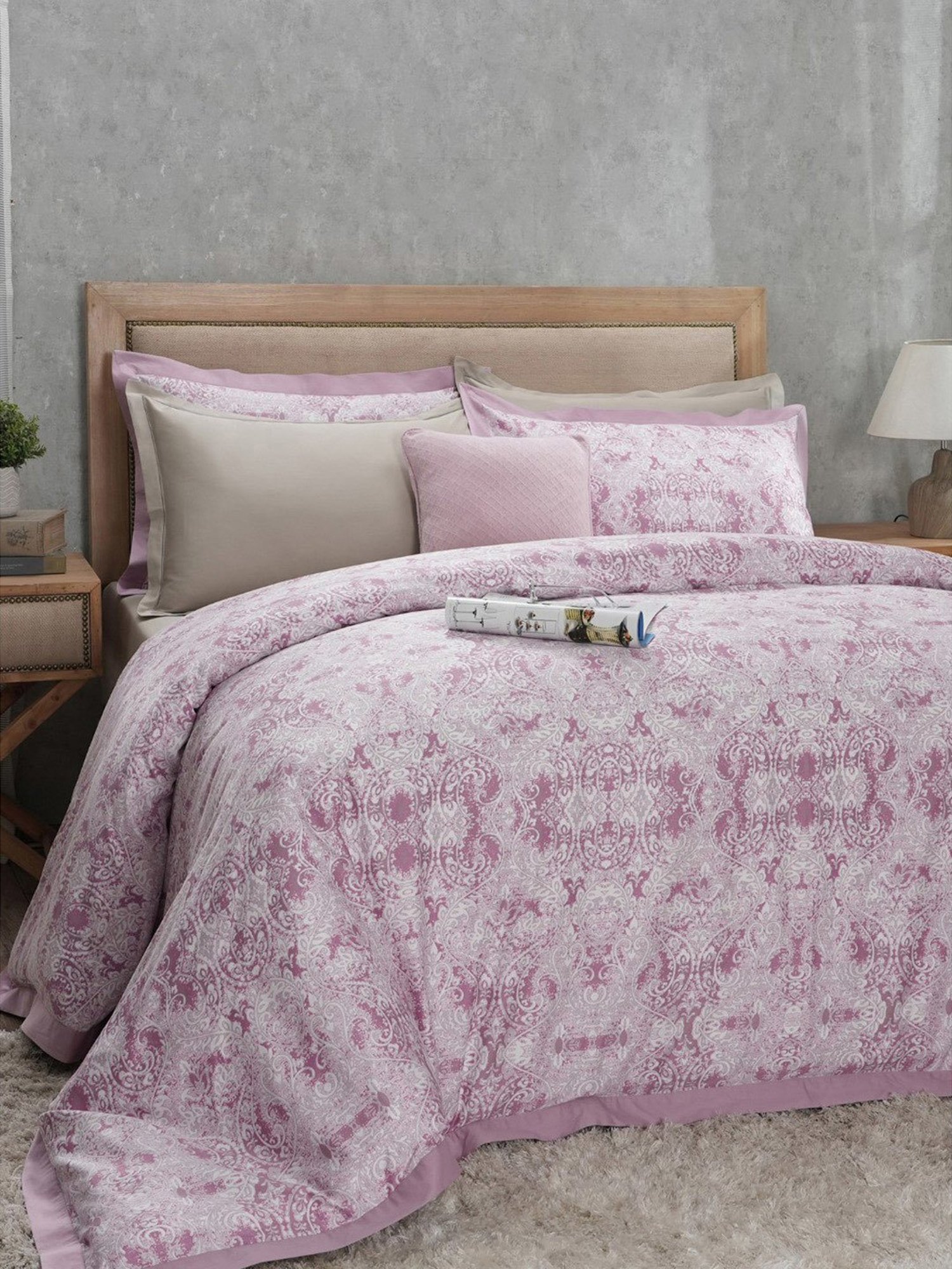 Maspar Vintage PRetro Baroque Printed Red 400 TC Cotton King Duvet Cover With 2 Pillow Case