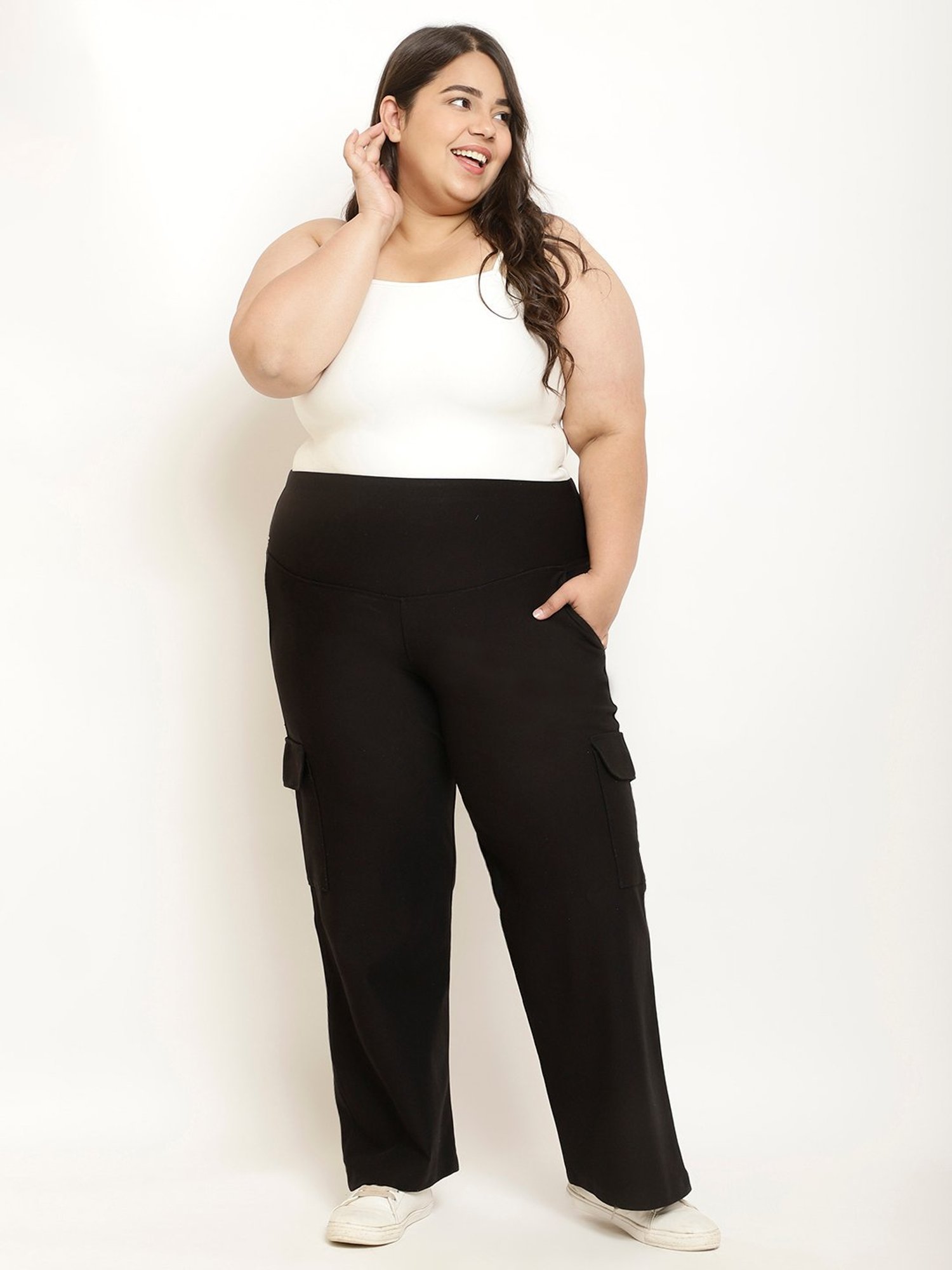 Amydus Black Regular Fit High Rise Cargo Pants