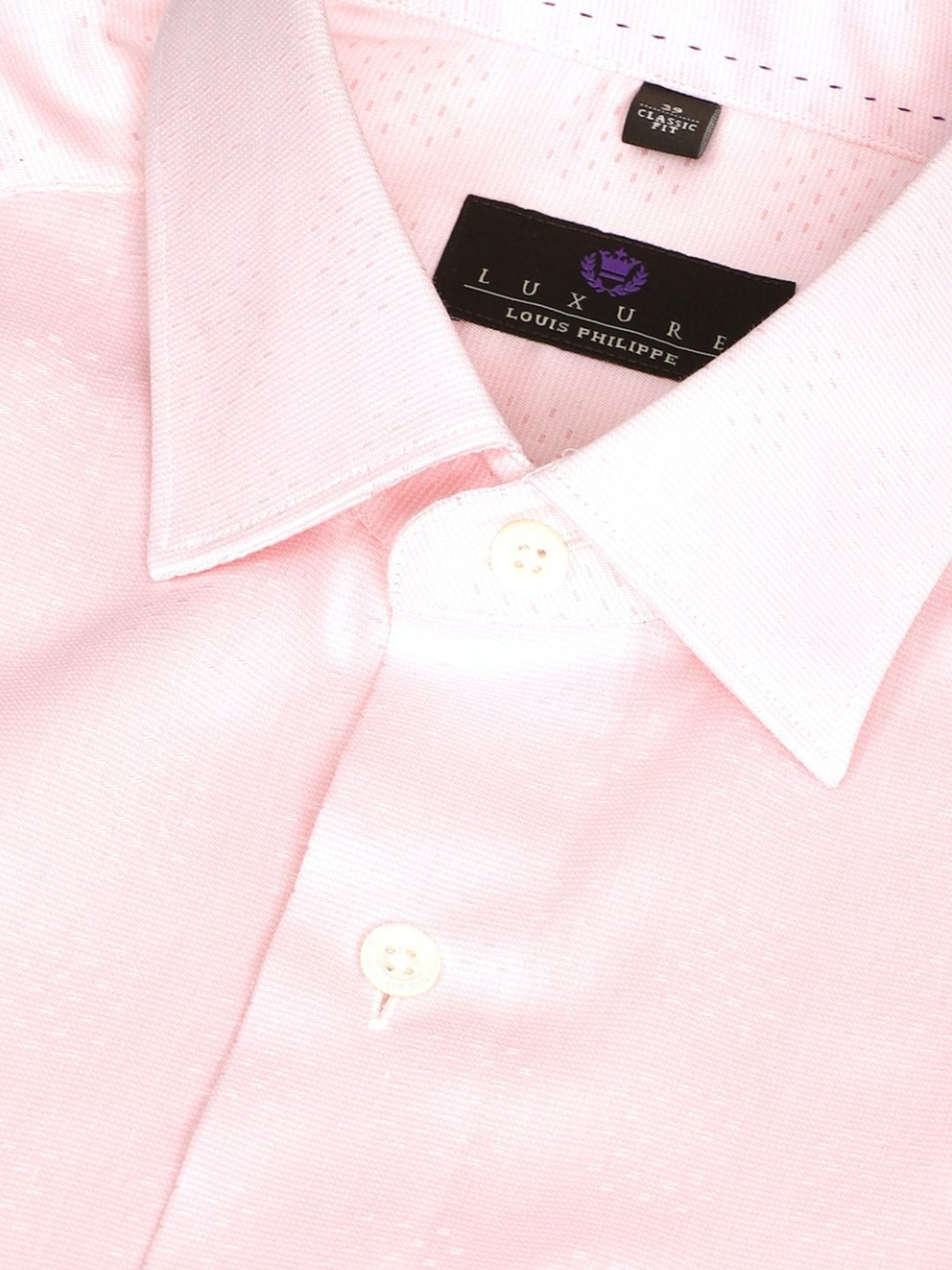 Luxure By Louis Philippe Pink Regular Fit Self Pattern Shirt