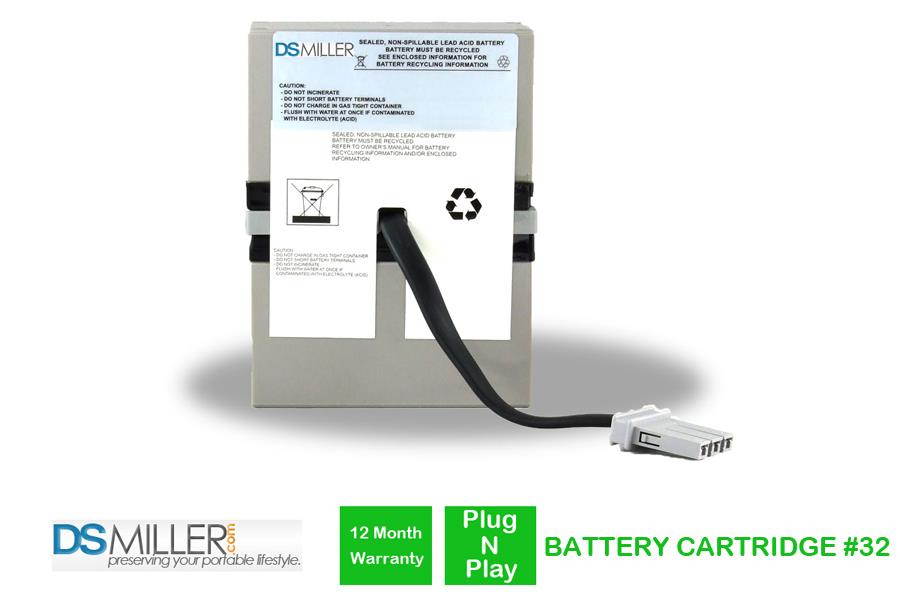 DSMiller UPS Replacement Battery Pack for APC BX1000 - APC RBC32 Cartridge #32 - Leakproof 12V 7.2AH Battery. Pre-charged with all required connectors and fuses.