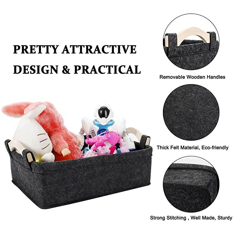 Storage Baskets Felt Rectangle Basket Storage Bins for DVD CD Record Cord Books Video Electronics Items Remote TV Cabinet Organizer with Handles