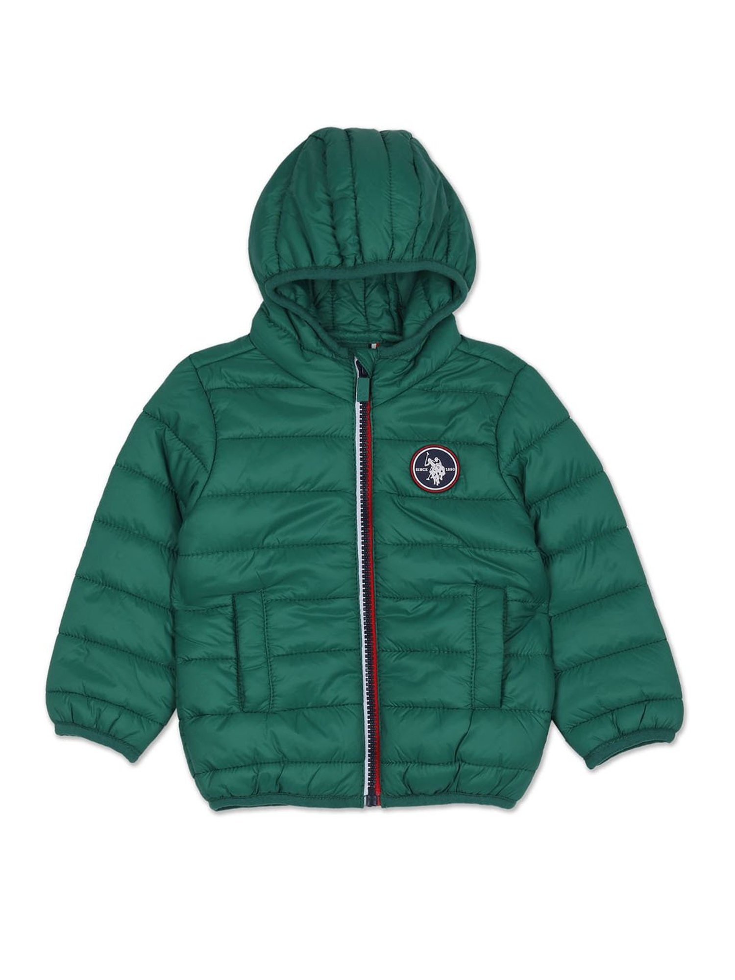 U.S. Polo Assn. Kids Green Quilted Full Sleeves Puffer Jacket