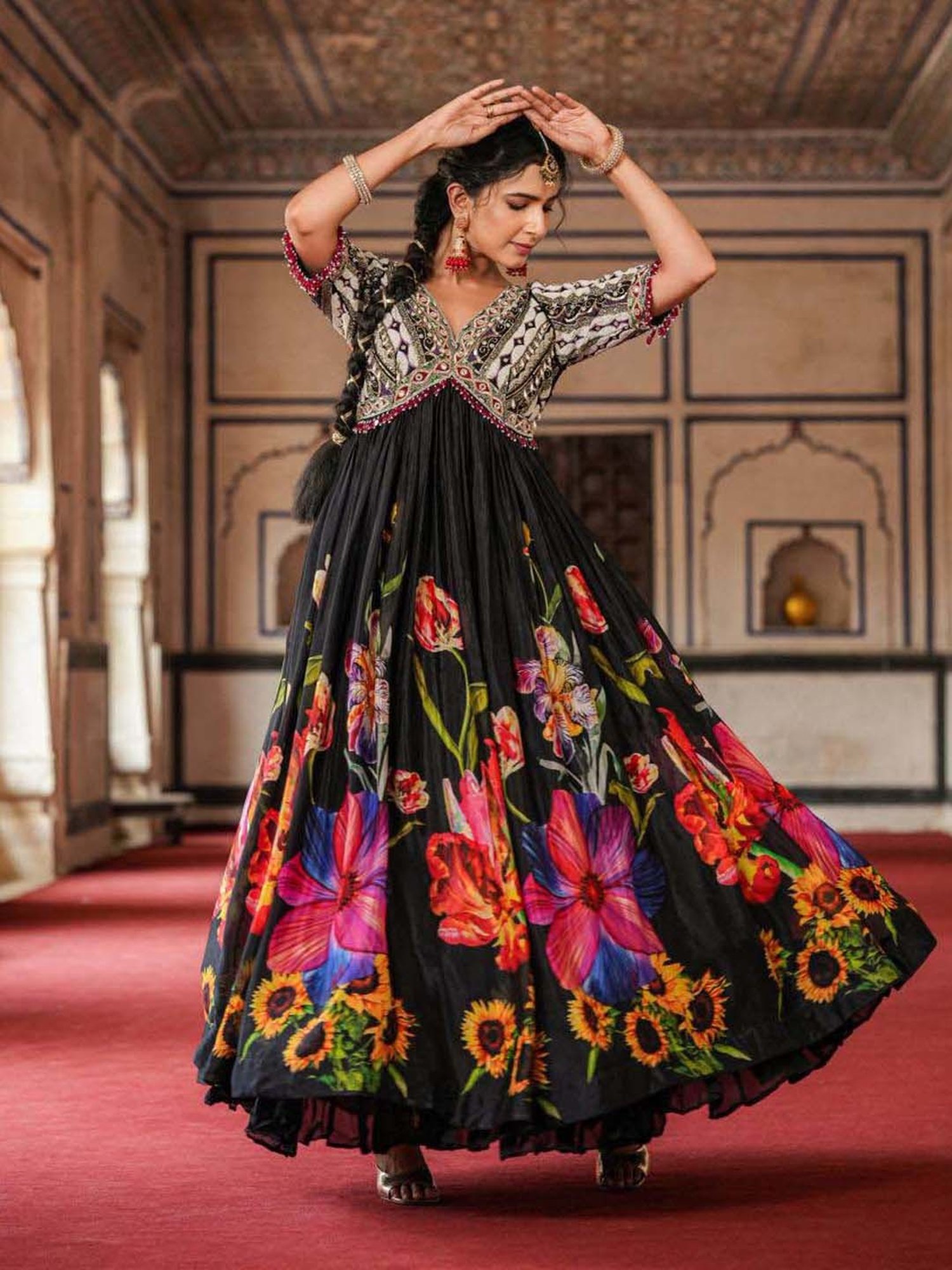 SCAKHI Black Embellished Maxi Dress