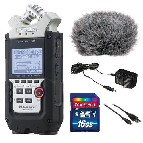 Zoom H4n Pro 4_Channel Handy Recorder Bundle with Custom Windbuster for Zoom H4n, AC Adapter, A Male to Type B Mini Male Cabl