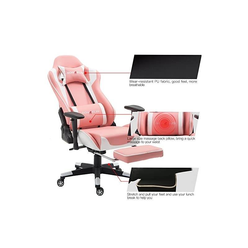 Gaming Chair Large Size High-Back Ergonomic Racing Seat with Massager Lumbar Support and Retractible Footrest PU Leather 90-180 Degree Adjustment of backrest Thickening sponges (YK-6008-PINK)